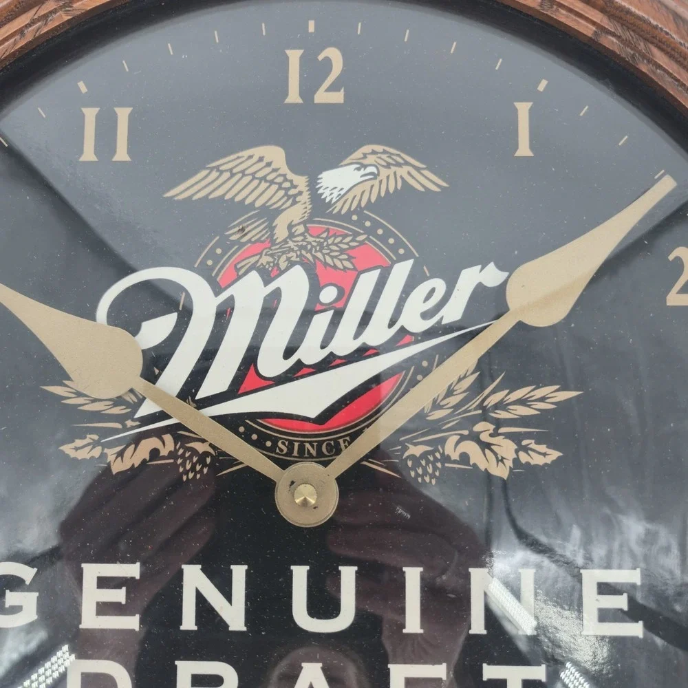 Vintage 1997 Miller Genuine Draft Beer Wood Wall Clock 16 Inch Parts REPAIR  USA
